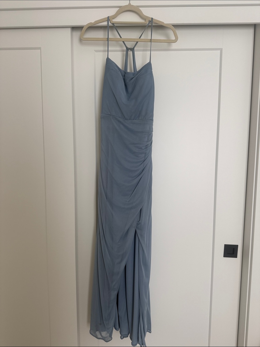Azazie Kalea Dusty Blue Halter-Back Maxi Dress